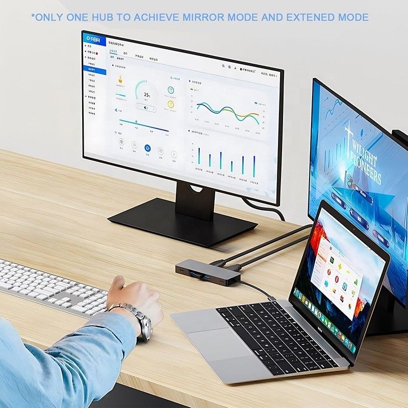 10 In 1 USB C Hub To Dual  4K 60Hz Adapter Dock with USB 3.0 Ethernet RJ45 1000Mbps