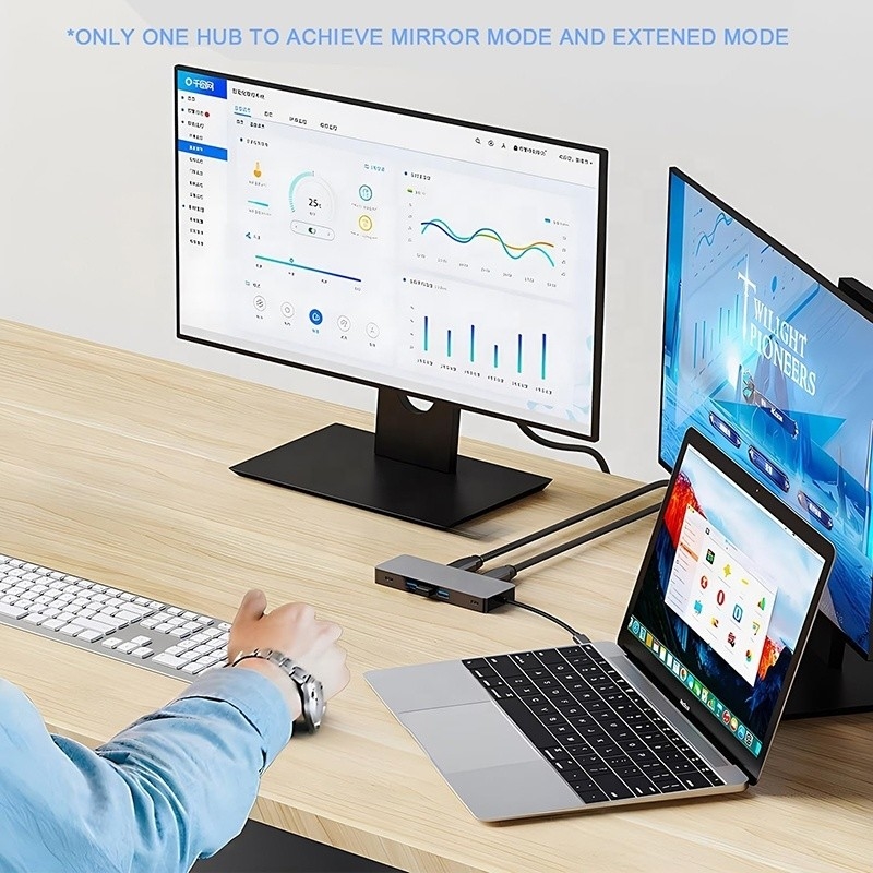 10 In 1 USB C Hub To Dual HDMI 4K 60Hz Adapter Dock with USB 3.0 Ethernet RJ45 1000Mbps