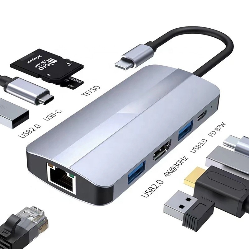 Mac Notebook 9 In 1 Type-C USB-C Hub with HDTV Multi Port Docking Station Adapter