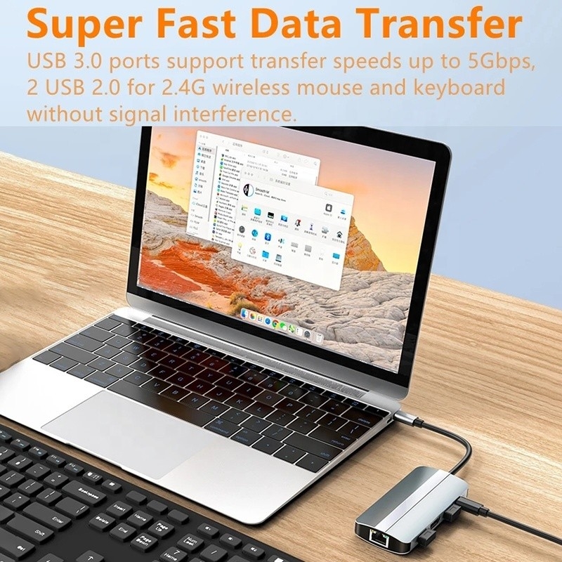 Mac Notebook 9 In 1 Type-C USB-C Hub with HDTV Multi Port Docking Station Adapter