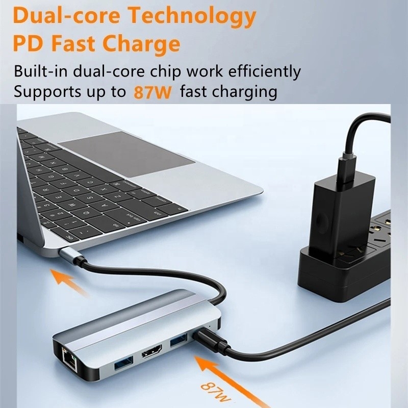 Mac Notebook 9 In 1 Type-C USB-C Hub with HDTV Multi Port Docking Station Adapter