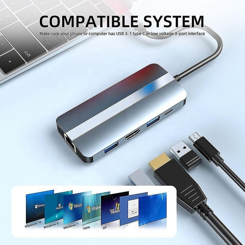 USB C Type C Hub Multiport Dock Station with Video Transfer Charging Network Function