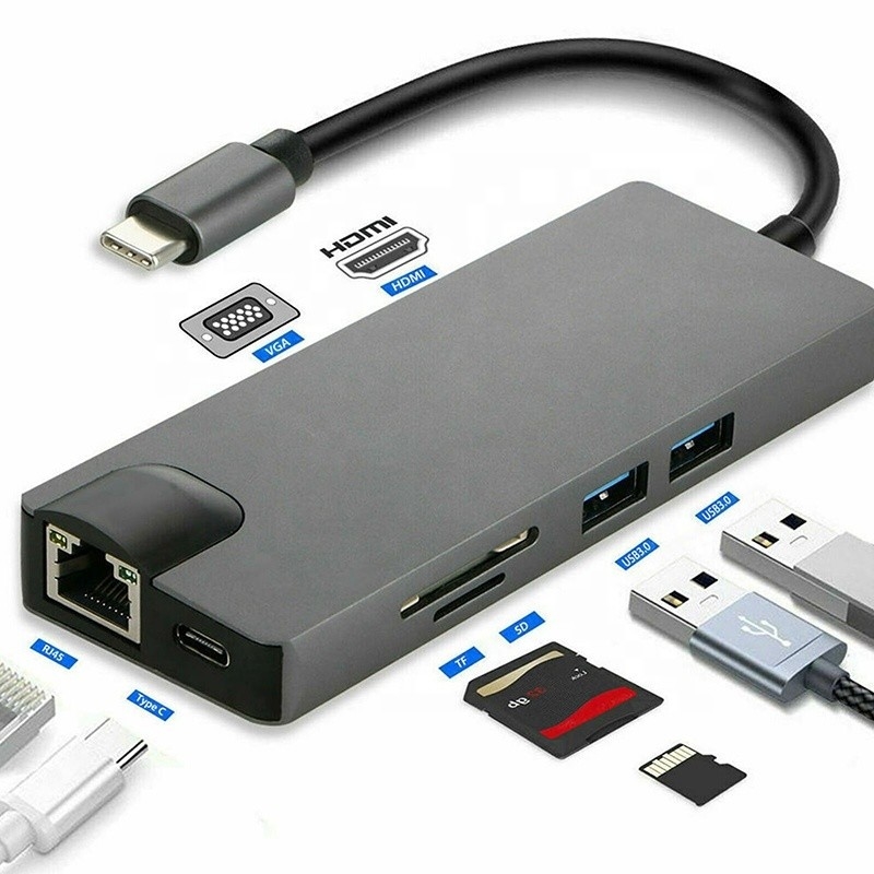 8-In-1 USB C Hub Type-C Type C 3.1 To 4K HDMI HDTV RJ45 Lan Ethernet PD USB3.0 Adapter Hub