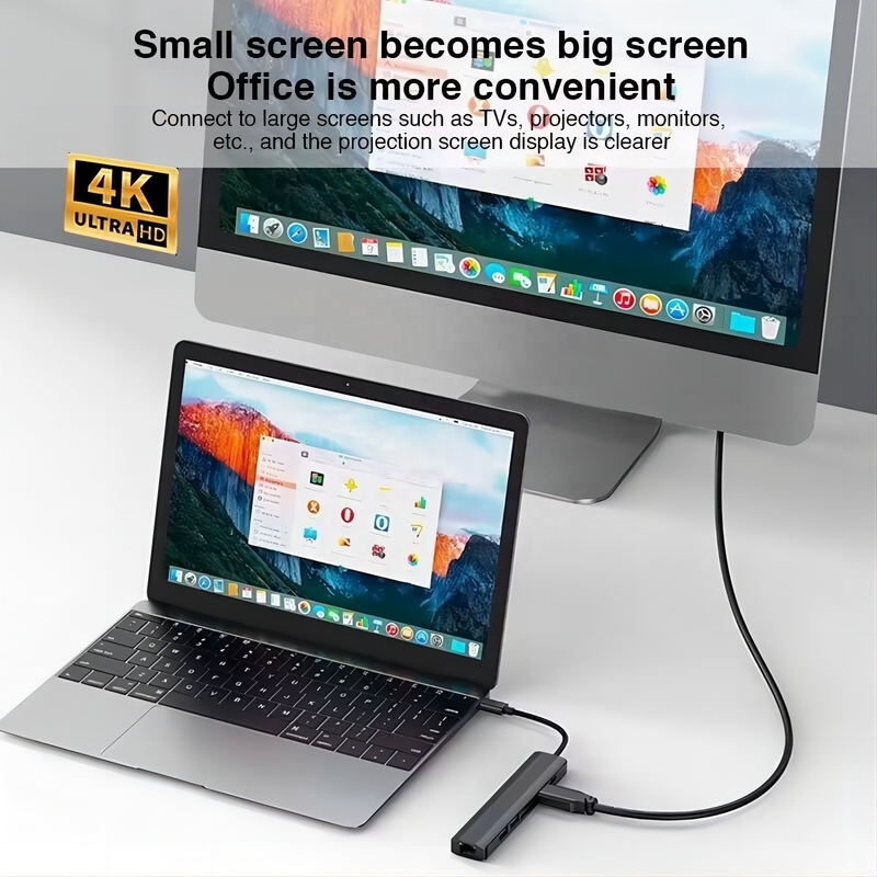 Gray 7 In 1 USB C Type C Hub with 1000M RJ45 Gigabit Ethernet 4K HDMI PD 100W Adapter