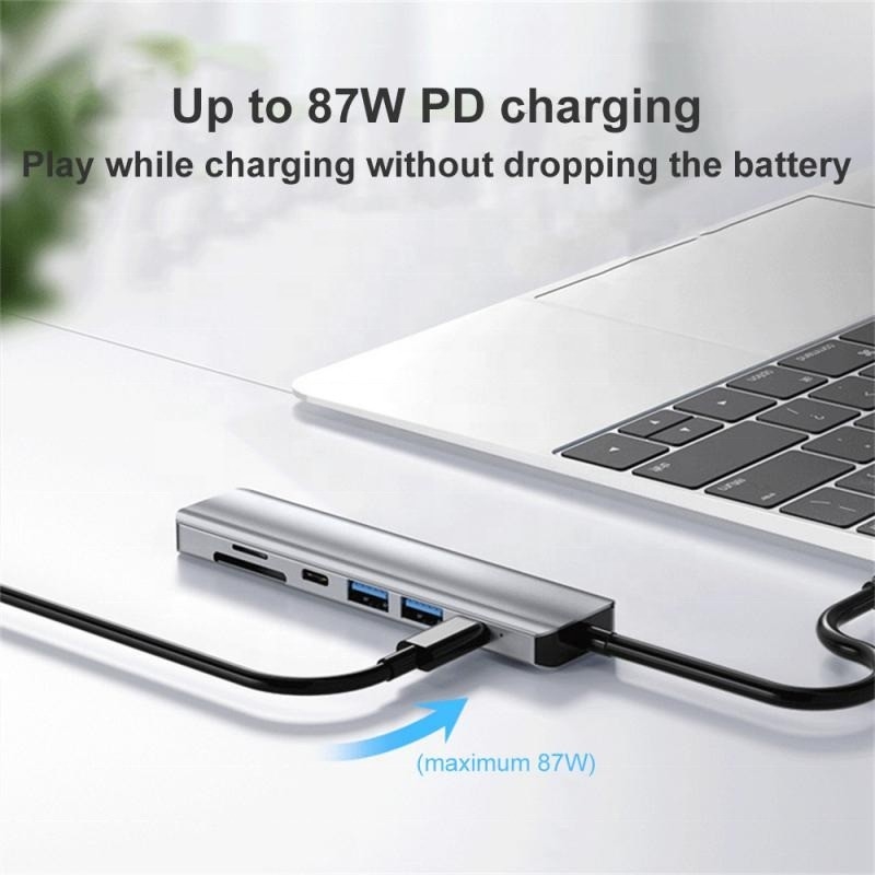 Gray 7 In 1 USB C To HDMI Adapter Hub Dock with 4K HD HDMI PD SD TF SD/TF Card Reader