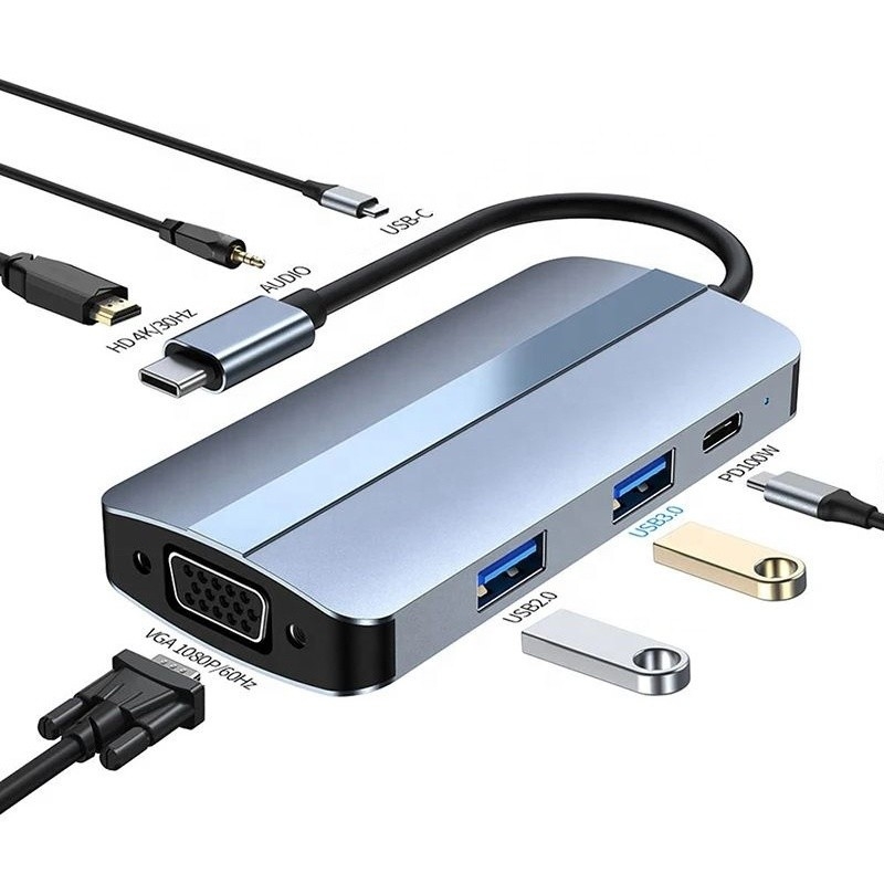 11 In 1 USB-C Hub Type-C To HDMI USB3.0 USB2.0 SD TF Adapter Hub with Card Reader
