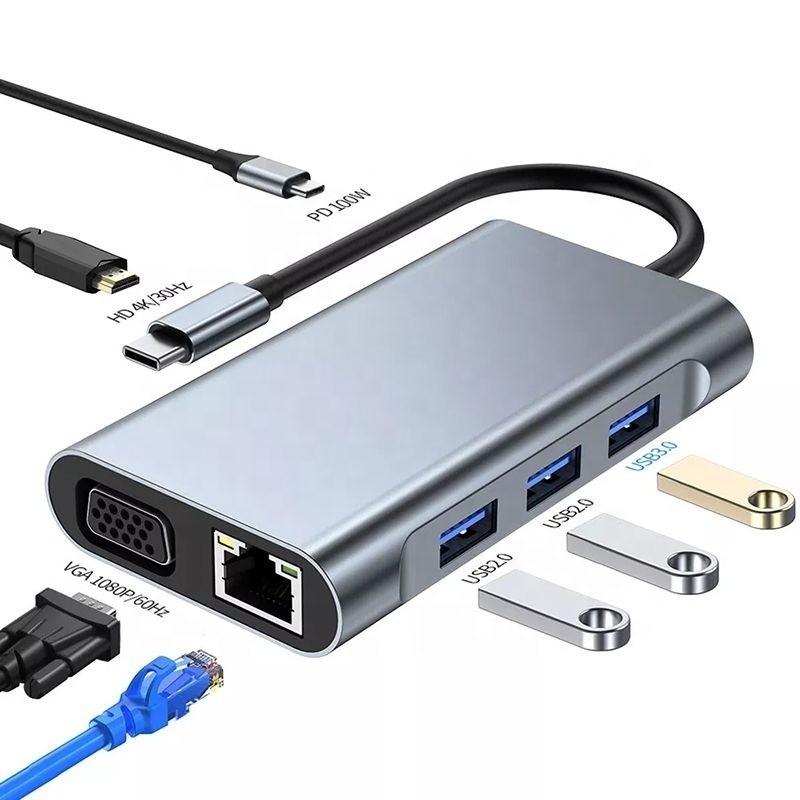 11 In 1 USB-C Hub Type-C To HDMI USB3.0 USB2.0 SD TF Adapter Hub with Card Reader