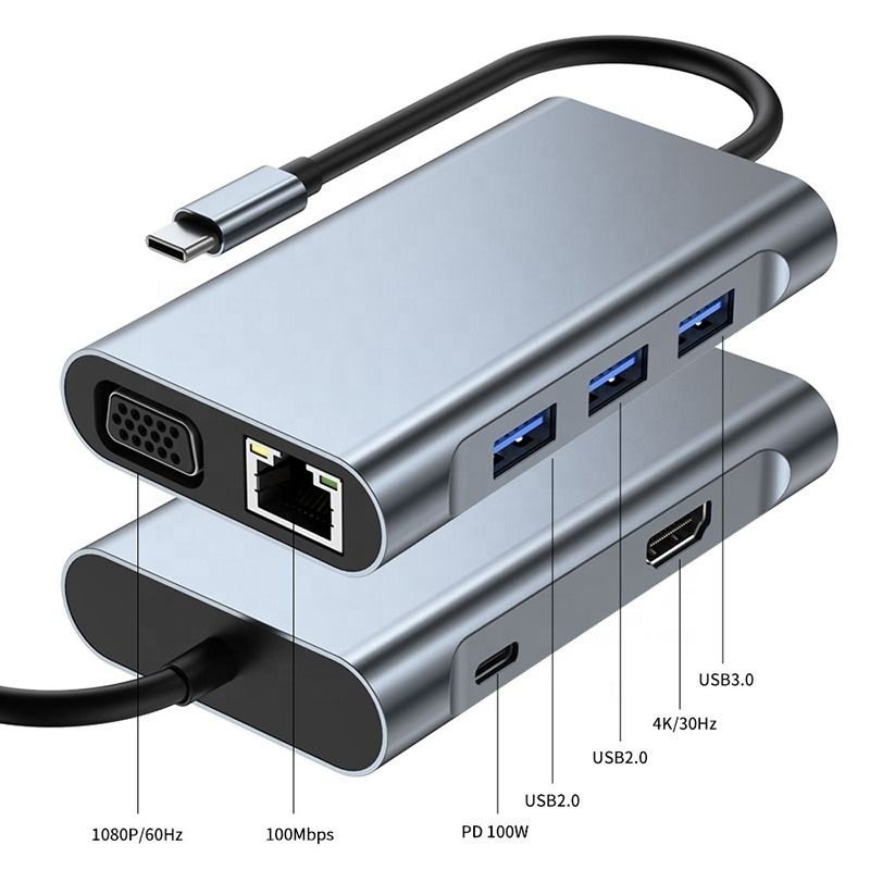 11 In 1 USB-C Hub Type-C To HDMI USB3.0 USB2.0 SD TF Adapter Hub with Card Reader