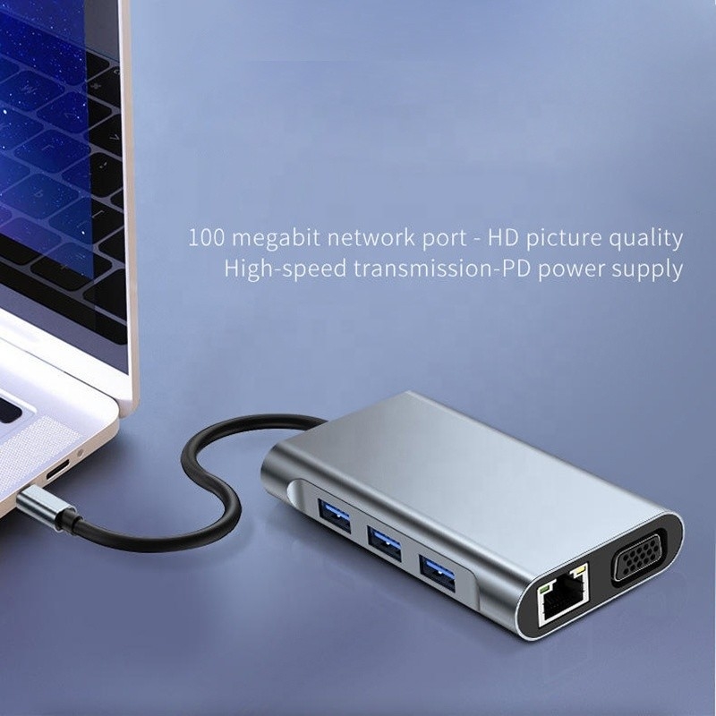 7-in-1 USB C Type C Docking Station with HDTV HDMI VGA USB RJ45 and Fast Data Transfer