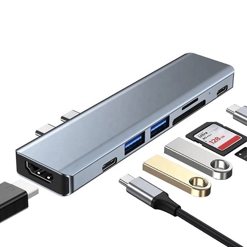 USB C Type C 7-In-1 Multiport Dock Hub Adapter with HDMI USB 3.0 USB 2.0 SD/TF PD Output