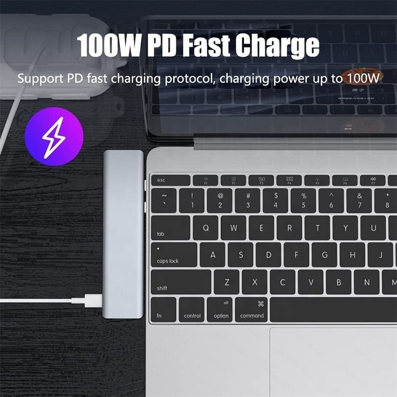 USB C Type C 7-In-1 Multiport Dock Hub Adapter with HDMI USB 3.0 USB 2.0 SD/TF PD Output