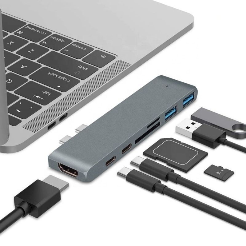 7-In-2 Hub Docking Station with Dual Type C Male Input and USB 3.1 Interface Type