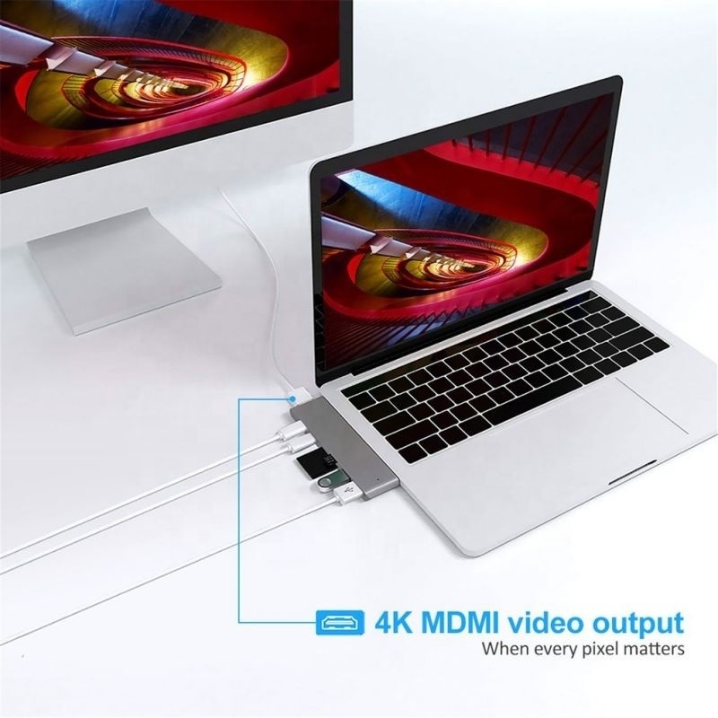 7-In-2 Hub Docking Station with Dual Type C Male Input and USB 3.1 Interface Type