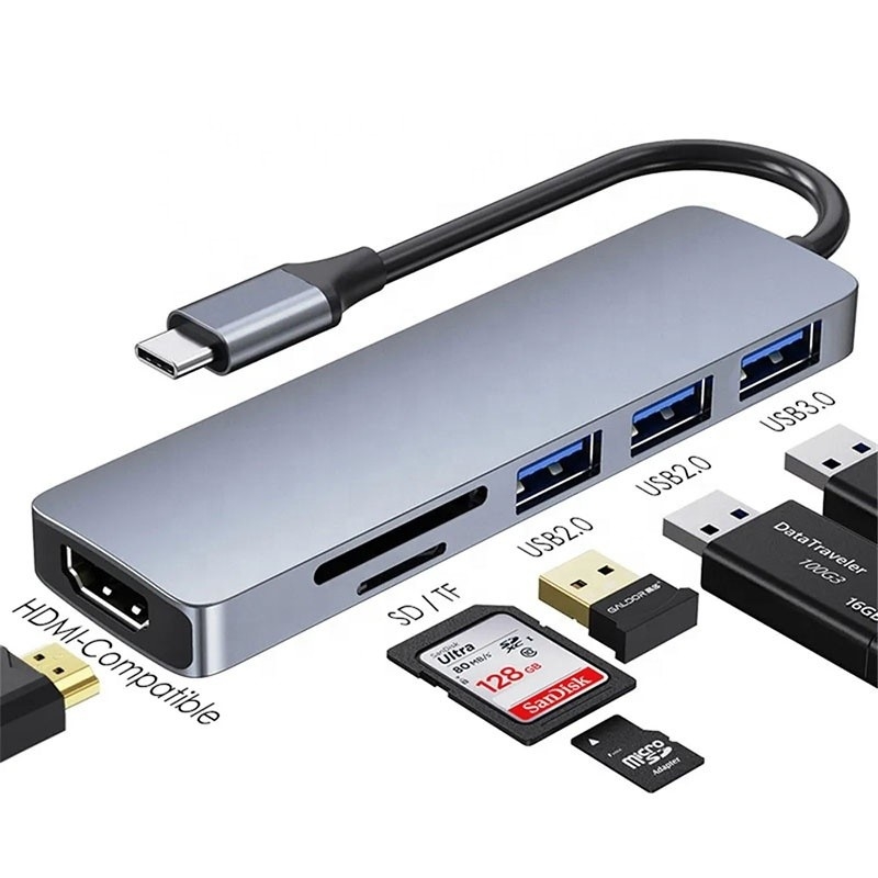 6-In-1 Multiport Laptop Docking Station with 4K HD HDMI HDTV USB 3.0 SD TF Card Reader