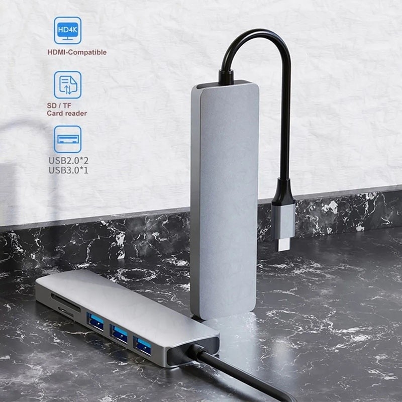 6-In-1 Multiport Laptop Docking Station with 4K HD HDMI HDTV USB 3.0 SD TF Card Reader