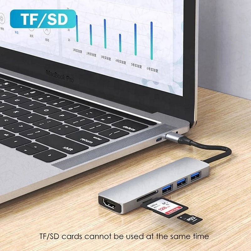 6-In-1 Multiport Laptop Docking Station with 4K HD HDMI HDTV USB 3.0 SD TF Card Reader
