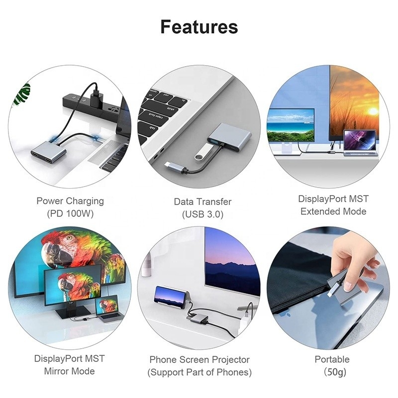 4-in-1 USB C to Dual 4K HDMI MST Adapter for Charging Data Transfer and Video Output