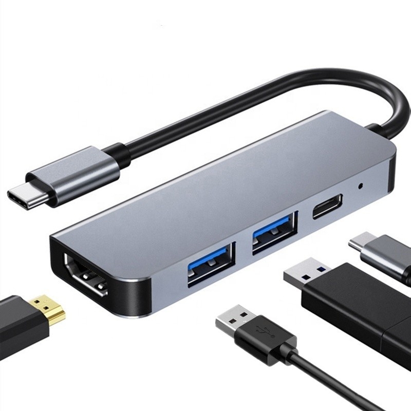 4K HDMI Compatible Type-C To USB C Hub Adapter with 2 USB3.0 and PD Charging Port
