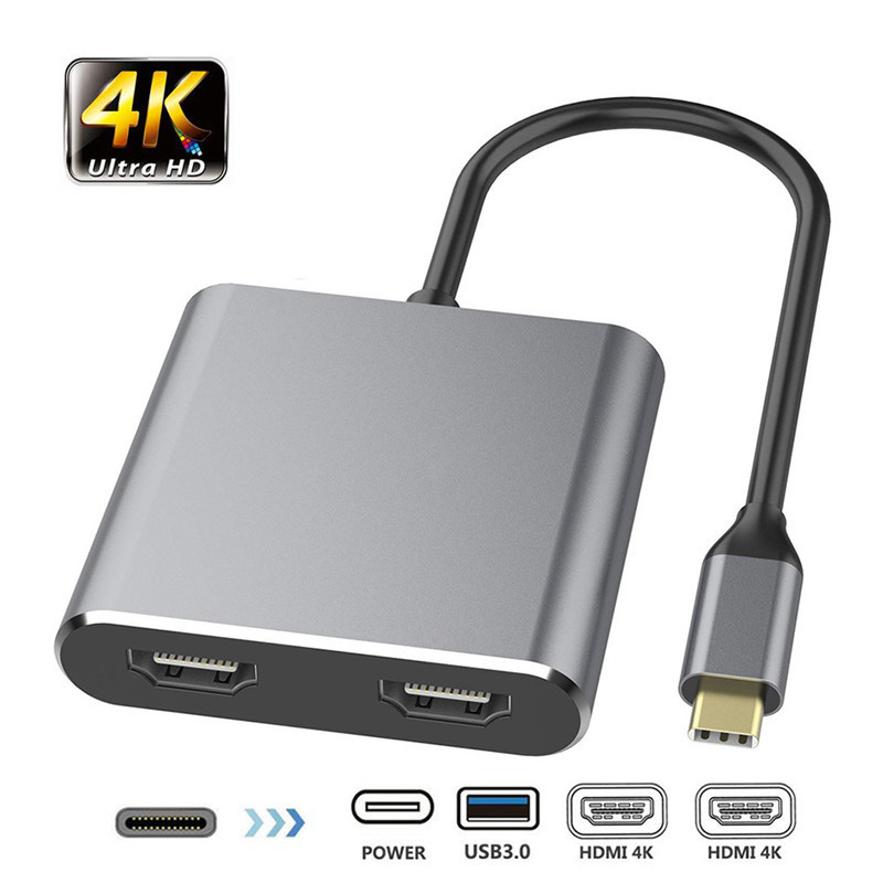 4-In-1 Docking Station with 2 Dual 4K HDMI Ports and USB-C Type-C to Dual HDMI Adapter