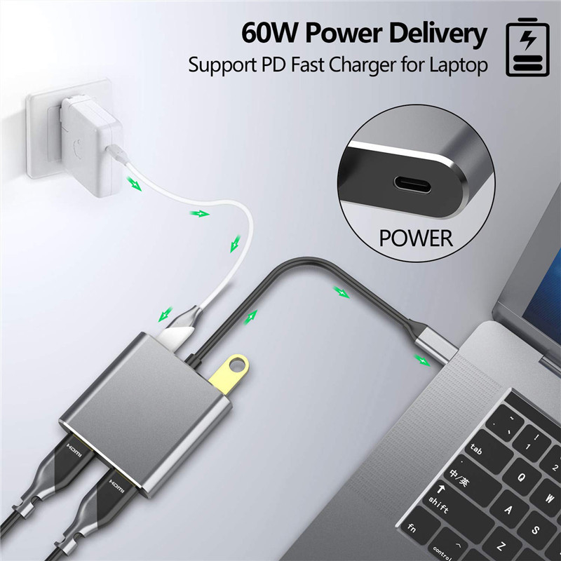 4-In-1 Docking Station with 2 Dual 4K HDMI Ports and USB-C Type-C to Dual HDMI Adapter