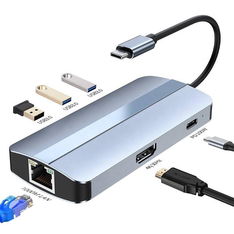 12-In-1 USB C Adapter OEM Multiport Hub with 4K HDMI USB 3.0  RJ45 Lan Ethernet