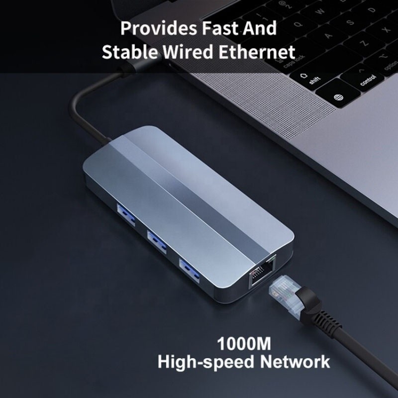 6 In 1 USB A Hub 4K HDMI USB3.0 RJ45 1000Mbps PD Charging Adapter