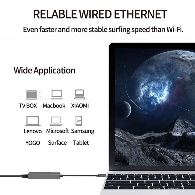 Gray USB3.0 Hub And RJ45 Lan Adapter With 3 USB Ports Gigabit Ethernet Network Card