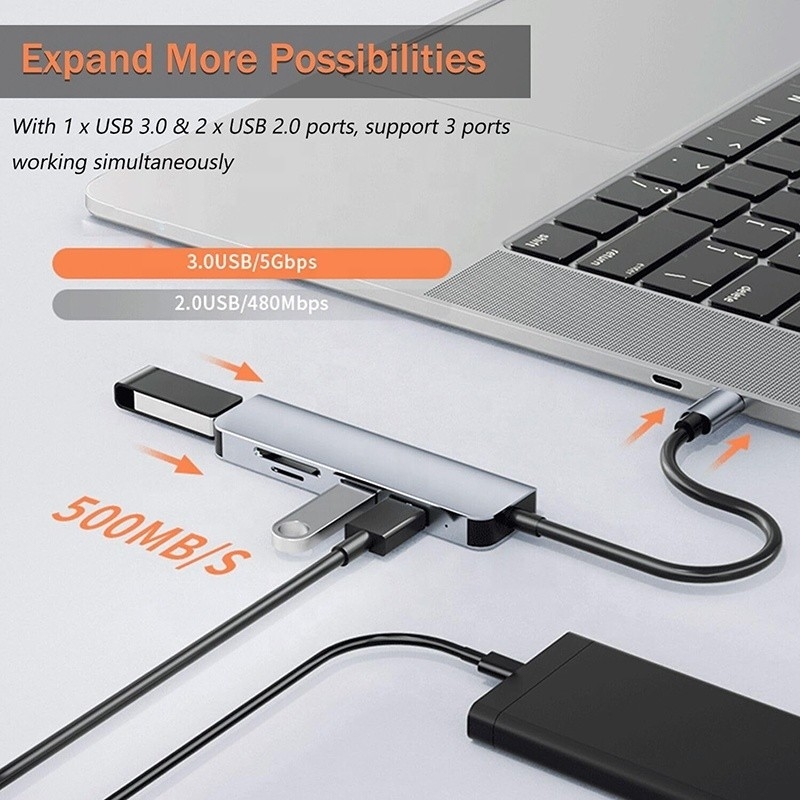 USB A/C Input USB 3.0 Type C Multiport Adapter Docking Station with SD/TF Card Reader