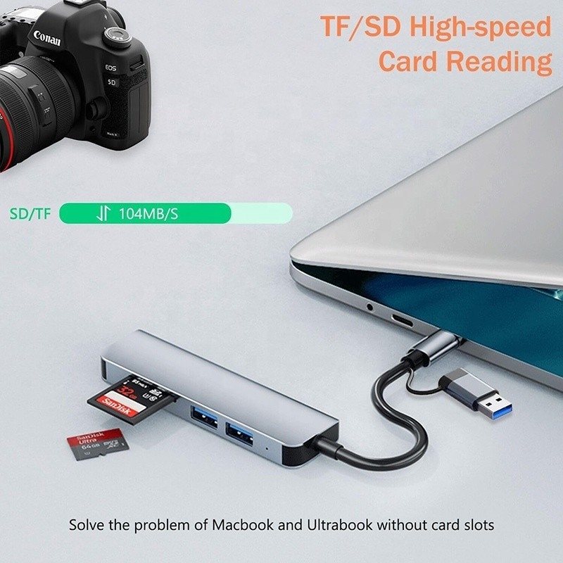 USB A/C Input USB 3.0 Type C Multiport Adapter Docking Station with SD/TF Card Reader
