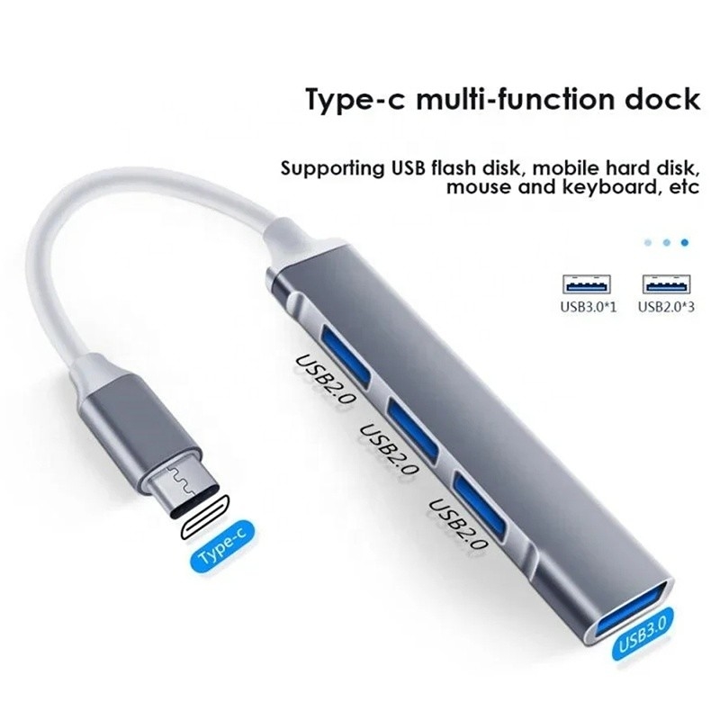 Aluminum 4 Port USB C Type-C to USB 3.0 2.0 Data Hub for High Speed Data Transfer