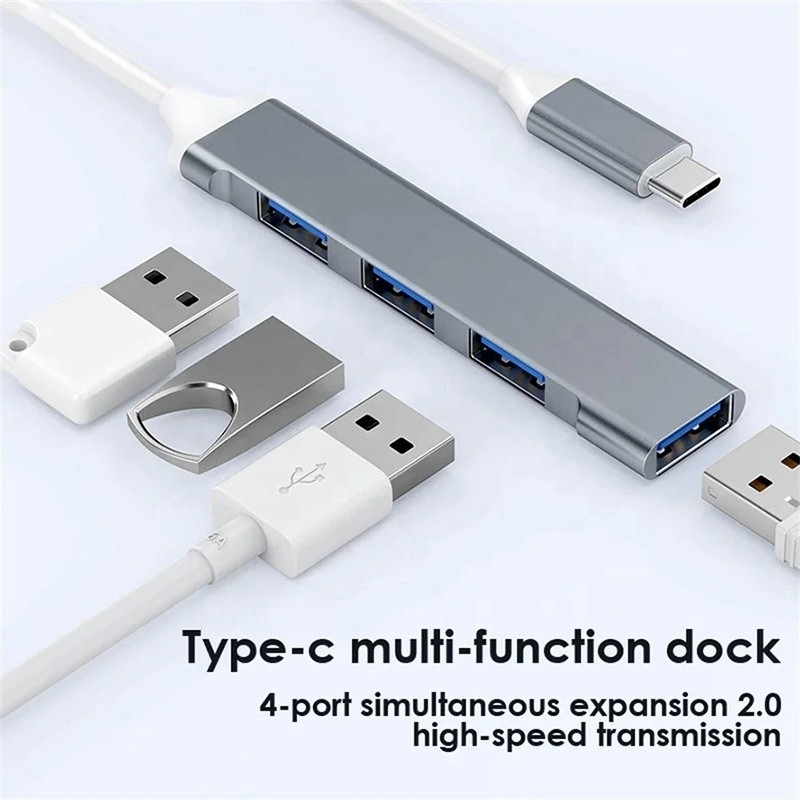 Aluminum 4 Port USB C Type-C to USB 3.0 2.0 Data Hub for High Speed Data Transfer