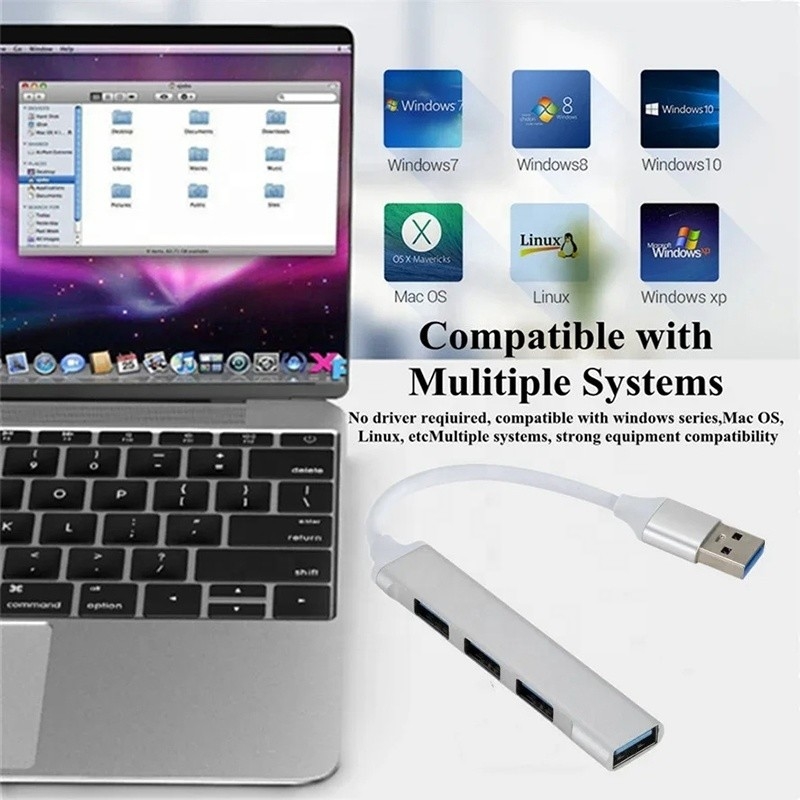 Aluminum 4 Port USB C Type-C to USB 3.0 2.0 Data Hub for High Speed Data Transfer