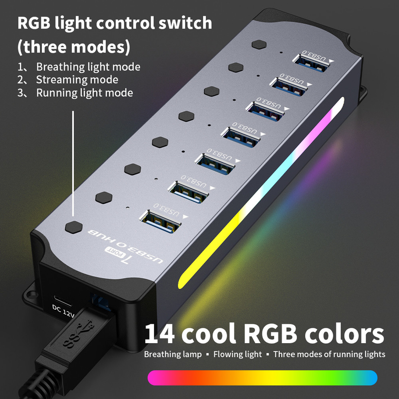 Customized Logo Accepted Speed USB 3.0 Hub with 7 Ports and Aluminum Alloy Design