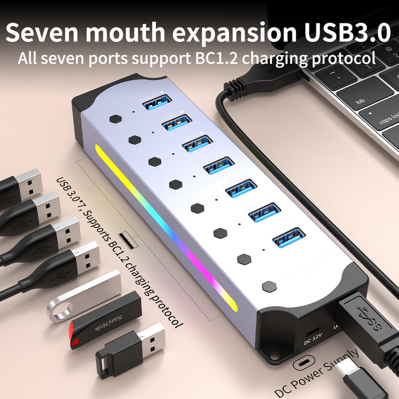Customized Logo Accepted Speed USB 3.0 Hub with 7 Ports and Aluminum Alloy Design