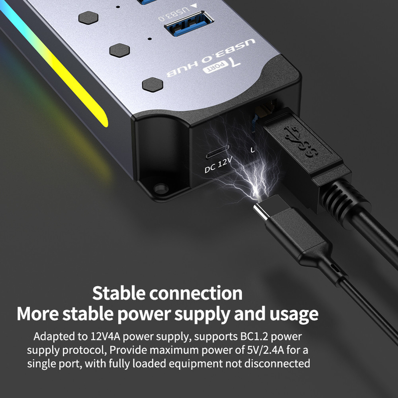 Customized Logo Accepted Speed USB 3.0 Hub with 7 Ports and Aluminum Alloy Design