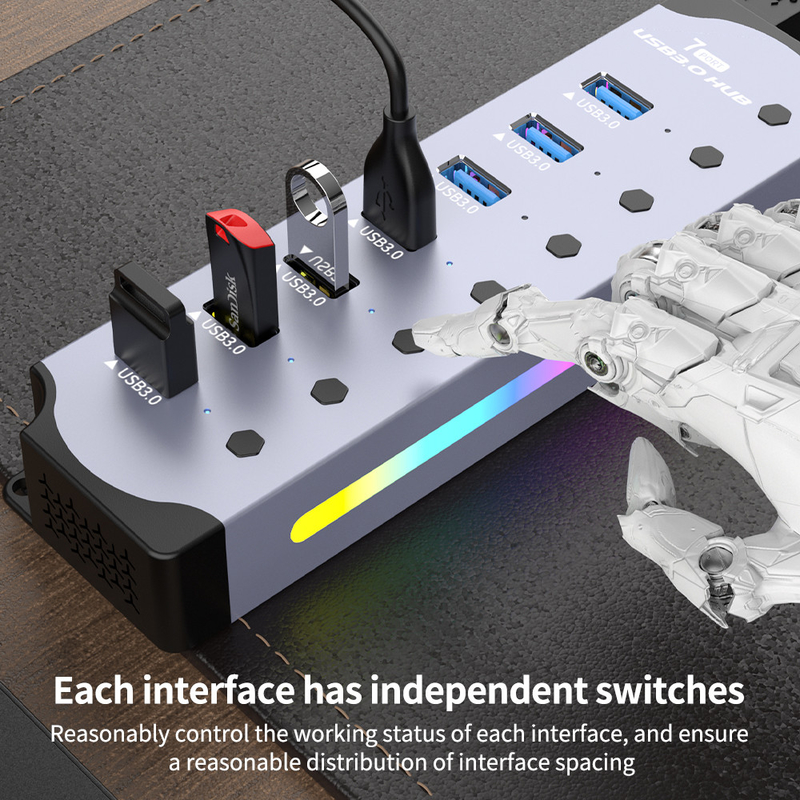 Customized Logo Accepted Speed USB 3.0 Hub with 7 Ports and Aluminum Alloy Design