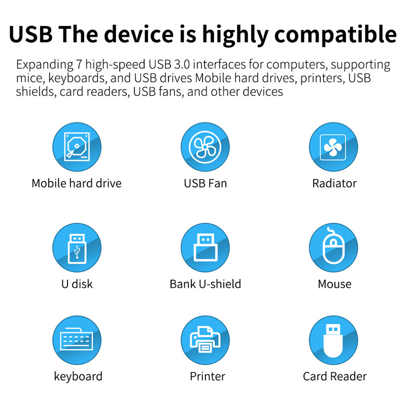 Customized Logo Accepted Speed USB 3.0 Hub with 7 Ports and Aluminum Alloy Design