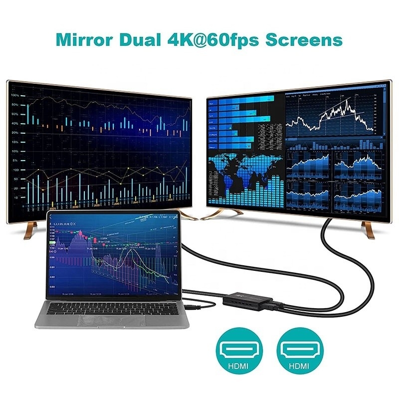 Non-Shielded USB 3.0 Dual HDMI x2 Output Audio Convertor Converter for Laptop Monitor