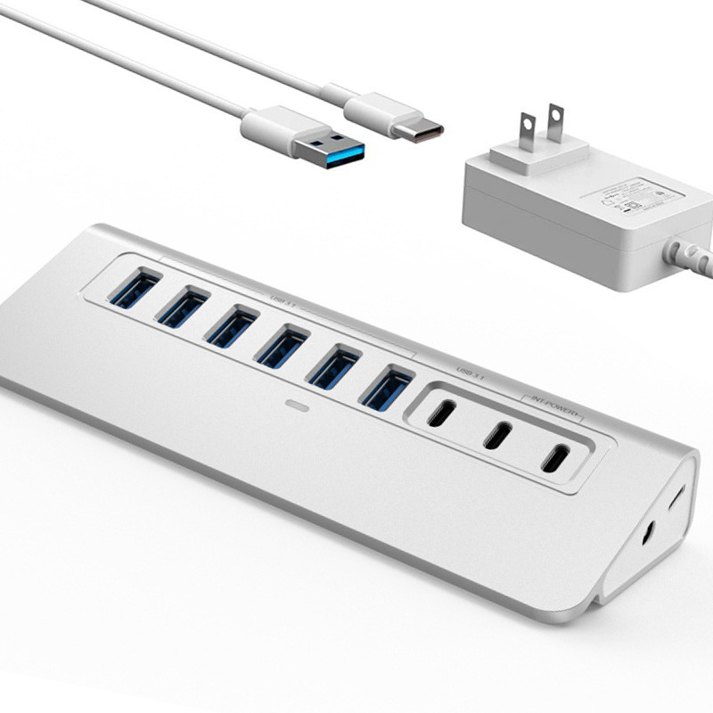 Aluminum Alloy ABS Housing USB-C Hub Multiport Adapter with Ethernet Cable and Type Switch Function