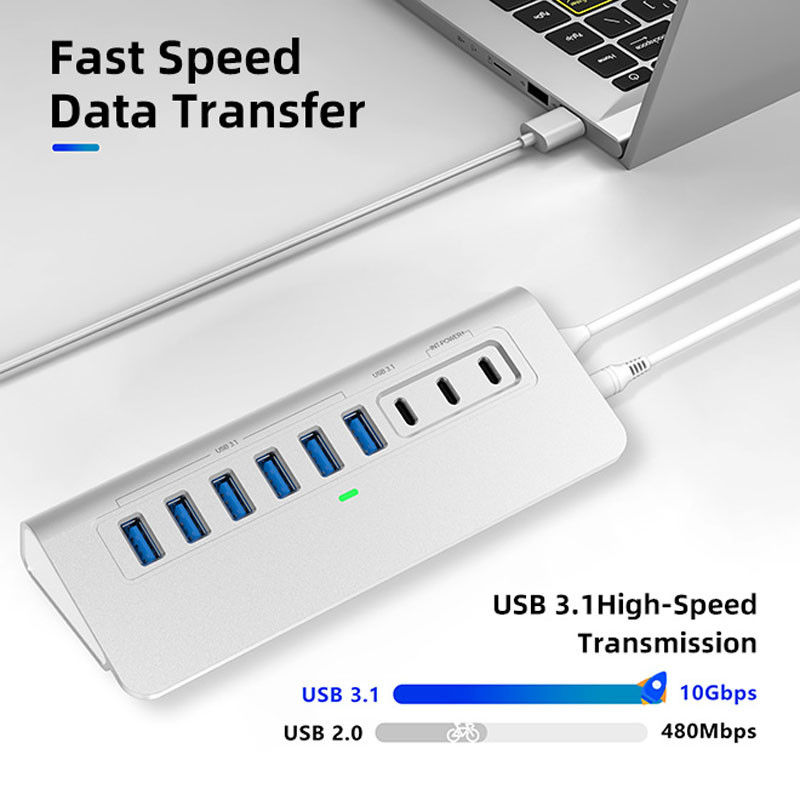 Subosen YH6AC 9-in-1 USB C Hub with 10Gbps High-Speed USB 3.1 & 100W PD Charging, Aluminum Type-C Adapter for desktop and laptop