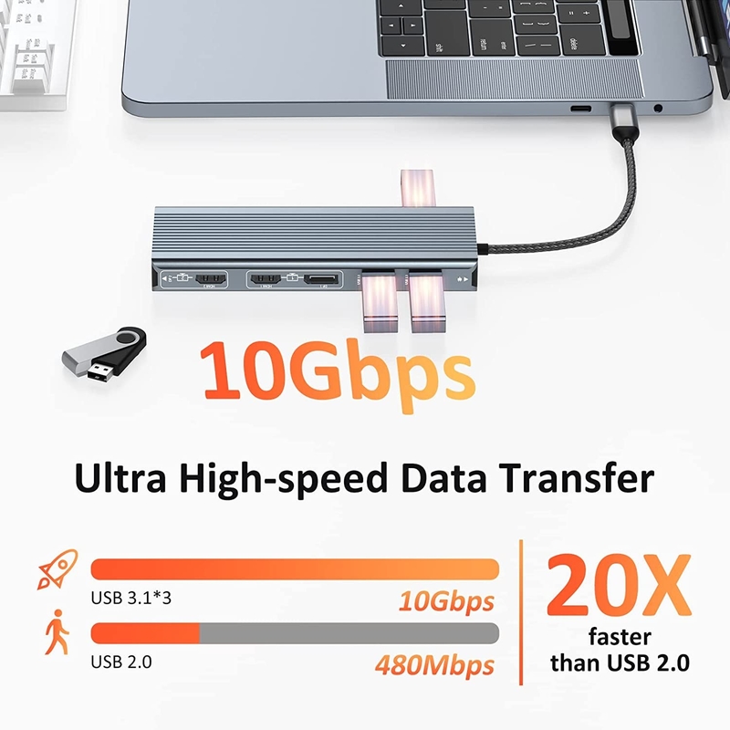 Enhanced Connectivity 12 In 1 USB C Type-C Hub Multiport Dock Station With Dual HDMI