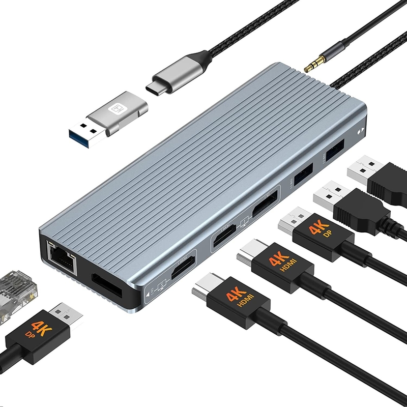 Enhanced Connectivity 12 In 1 USB C Type-C Hub Multiport Dock Station With Dual HDMI
