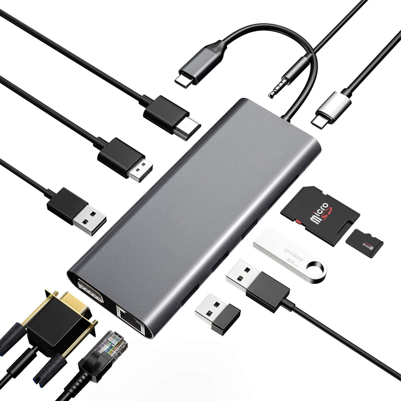 USB C Hub With HDMI And Displayport , 13 In 1 USB C To Displayport Hub With 100W PD
