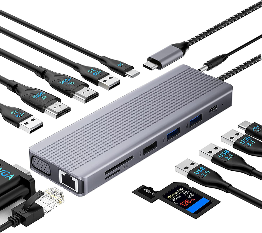USB C Hub With HDMI And Displayport , 13 In 1 USB C To Displayport Hub With 100W PD