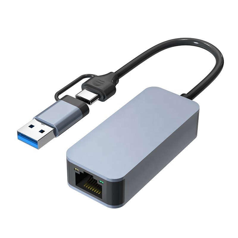 2 In 1 Aluminum USB 3.0 Type C Ethernet Adapter for Fast and Stable Network Connection