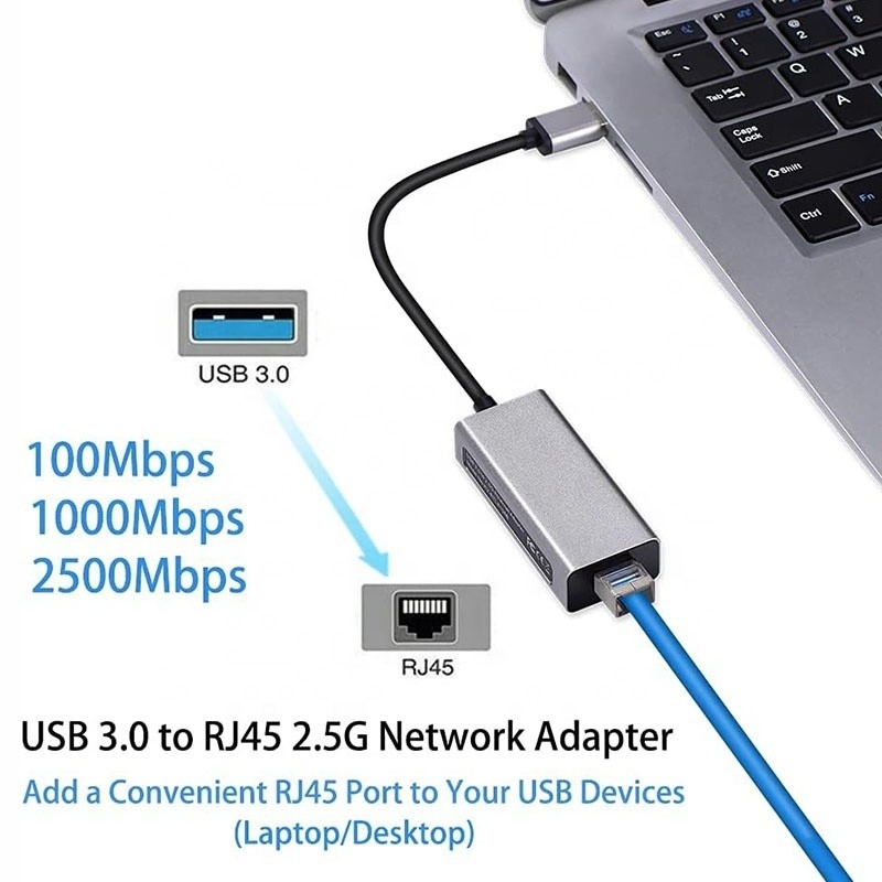 2500Mbps Super Speed 2.5G USB 3.0 Network Card Adapter with 2.5G Gigabit Ethernet