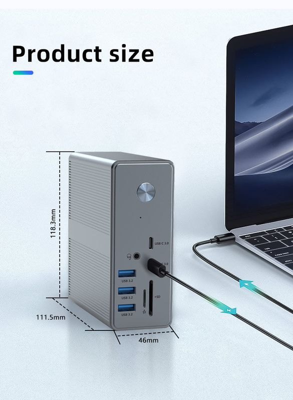 Aluminum Alloy And ABS Material USB C Docking Station with SD /TF Card Reader Plug And Play Connectivity