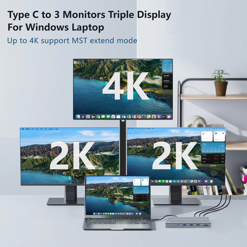 14 In 1 USB-C Docking Station with Displaylink IC Type C to HDMI Supports Triple Monitors up to 4K Aluminum Alloy and ABS