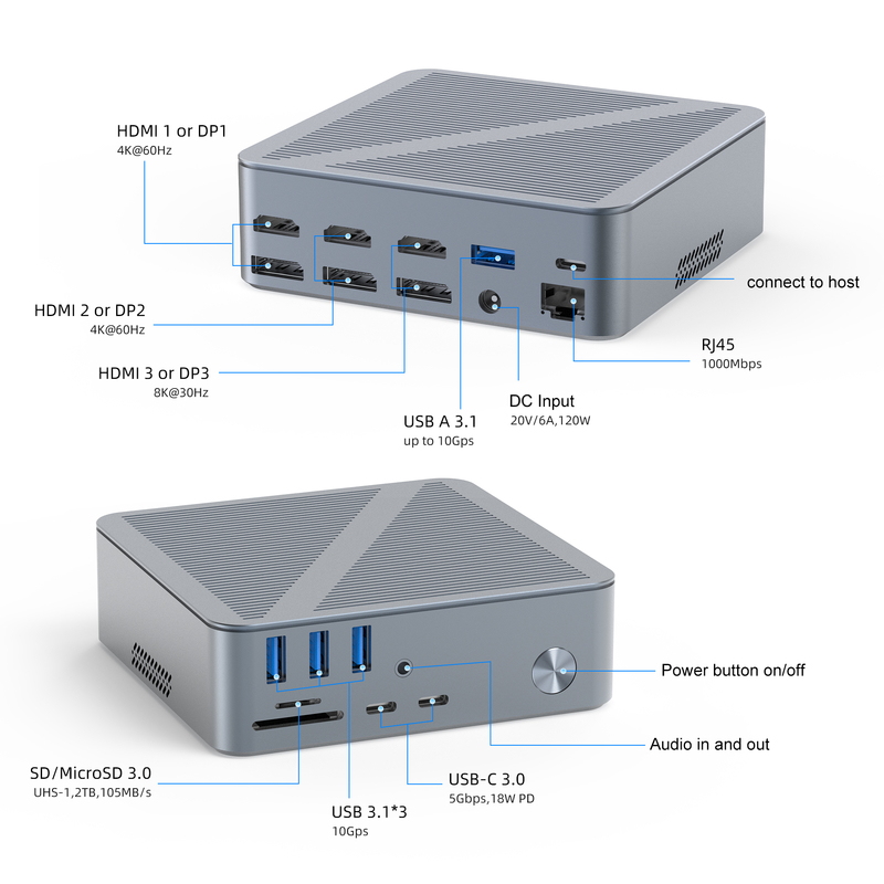 Desktop USB-C Docking Station HDMI 4K Resolution Display Port USB C 3.1 For Laptop PC