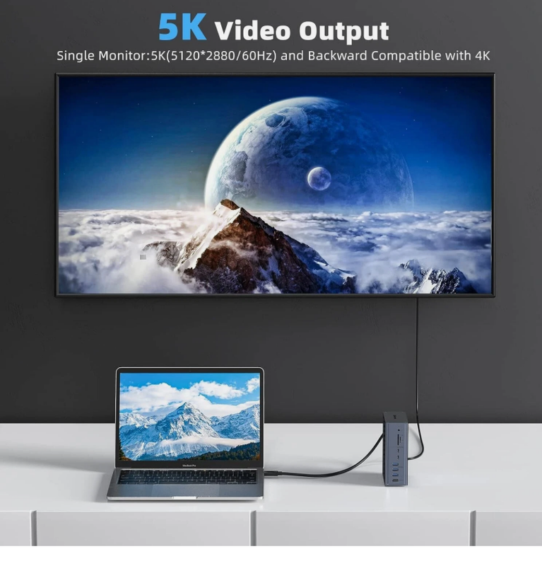 16-in-1 Thunderbolt 3 Docking Station with 40Gbps Speed DP1.4 Output and 65W PD Charging